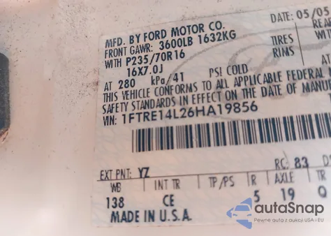 2006 Ford E-150 Commercial/Recreational from USA, damaged, VIN 1FTRE14L26HA19856